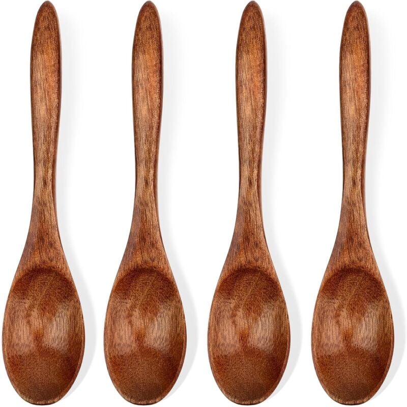 Set mit 4 kleinen Holzlöffeln, 14 cm Honiglöffel für Tee, Holzlöffel zum Essen, Mini-Servierlöffel aus Holz für Kaffee, Tee, Gewürze - Lntyq