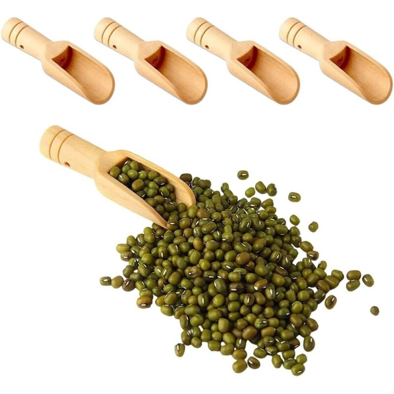 Lntyq - Set mit 4 Mini-Holzlöffeln, Mini-Badelöffel, Bonbonlöffel aus Holz für Honig, Gewürze, Zucker, Eis, ätherisches Pulver