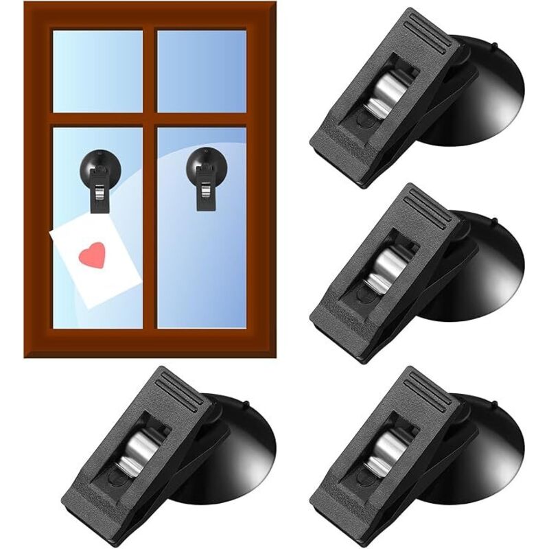 Set mit 4 Wandhaken mit Saugnapf, schwarzer Kunststoff-Parkkartenhalter, Badezimmer-Saugnapfhaken für Badezimmer und Autofenster - Lntyq