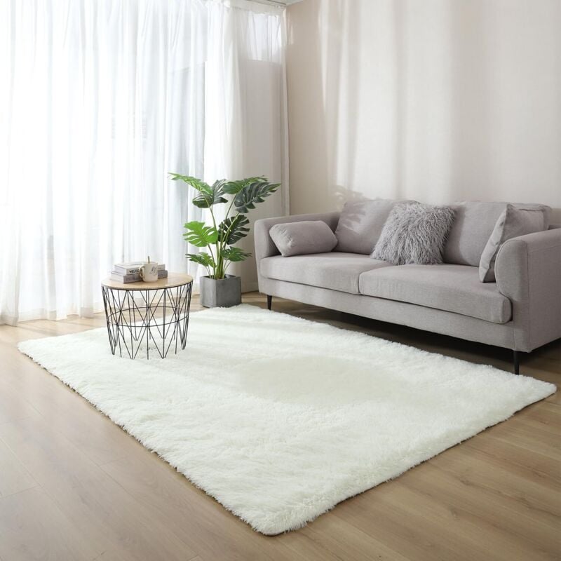 Shaggy Wohnzimmer Teppich 160x230cm Bettvorleger Langflor Teppich Weiß Beige Weicher Teppich für Wohnzimmer Schlafzimmer Sofa - Lntyq