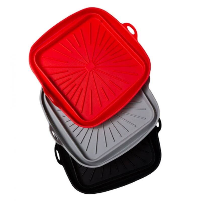 Silikonform für Heißluftfritteuse, 3-teilig, wiederverwendbare Fritteusenkorbform, faltbare quadratische Airfryer-Einlage für Heißluftfritteuse,