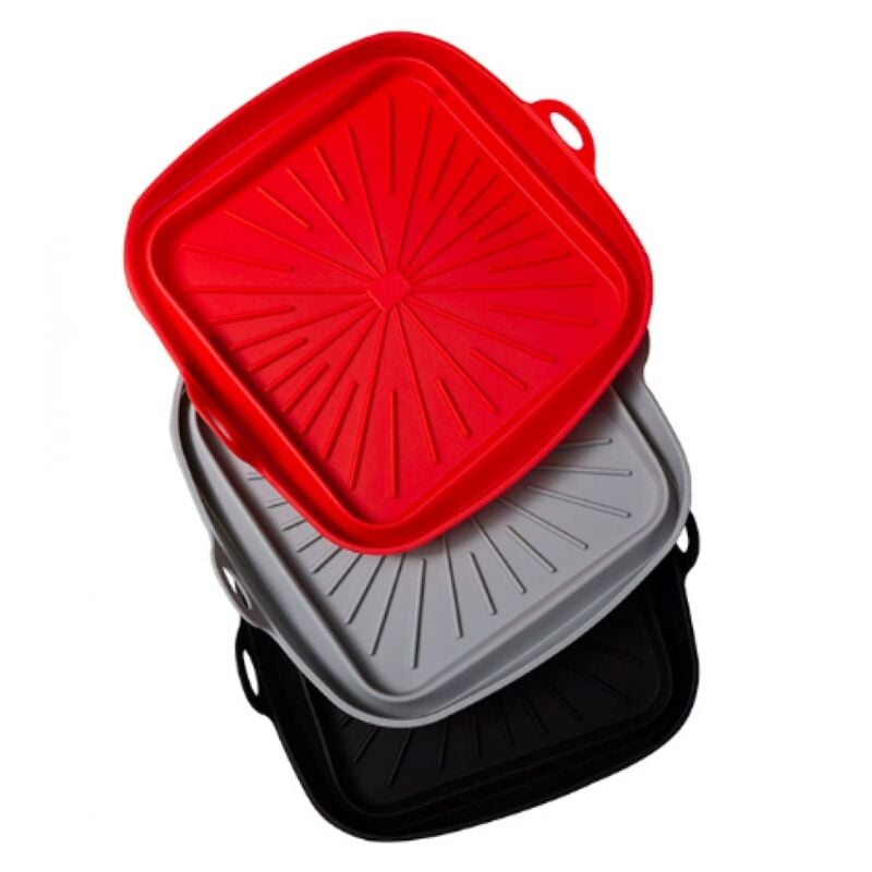 Silikonform für Heißluftfritteuse, 3-teilig, wiederverwendbare Fritteusenkorbform, faltbare quadratische Airfryer-Einlage für Heißluftfritteuse,