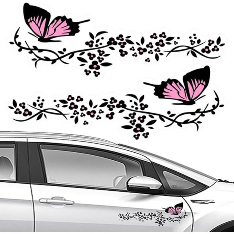 Lntyq Stück Autoaufkleber, Autoaufkleber mit Schmetterlings- und Blumenmuster, personalisierte Aufkleber für Autohaube, Motorrad, Skateboards,