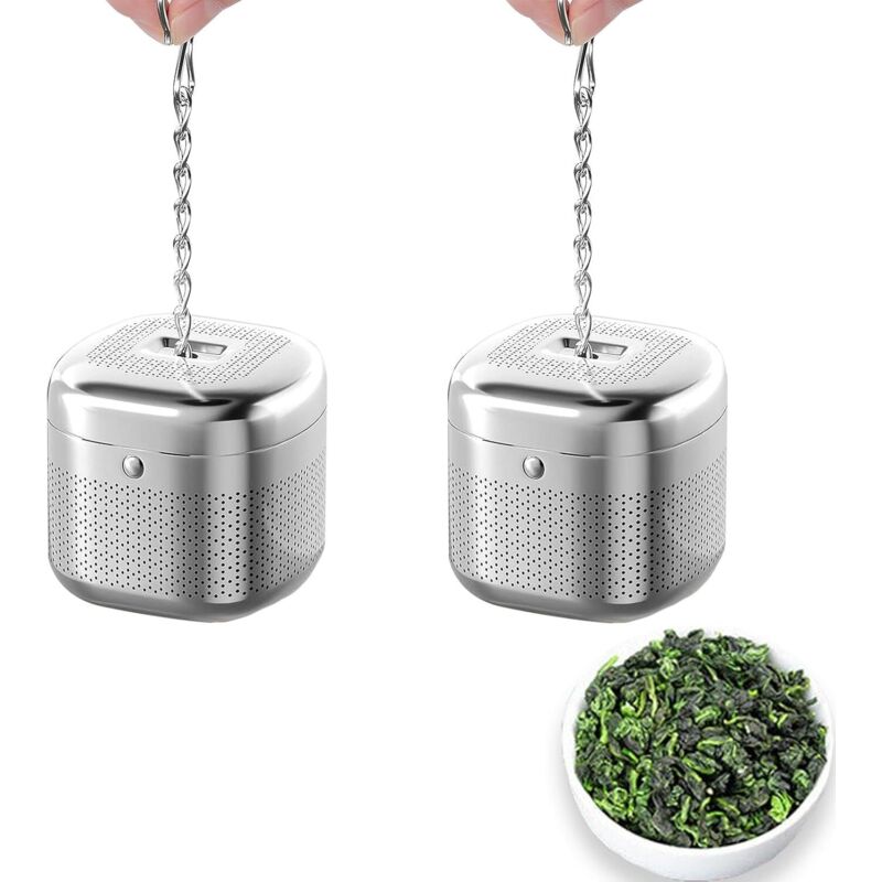 Stück quadratische Tee-Ei für losen Tee, Teesieb aus Edelstahl 304 mit Kettenhaken und Deckel, feinmaschiger Tee-Diffusor, Teefilterhalter für Tasse