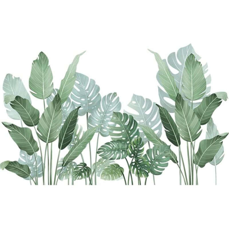 Lntyq - Stück Wandaufkleber, 30 x 90 cm, Wandaufkleber-Dekor, tropisches grünes Blättermuster, selbstklebendes Wandtattoo für Wohnzimmer,