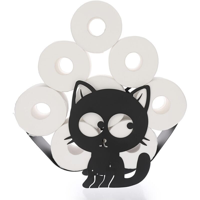 Support de Rouleau de Papier Toilette Porte-Papier en métal Stockage de Papier en Forme de Chaton pour Salle de Bain (Noir) - Lntyq