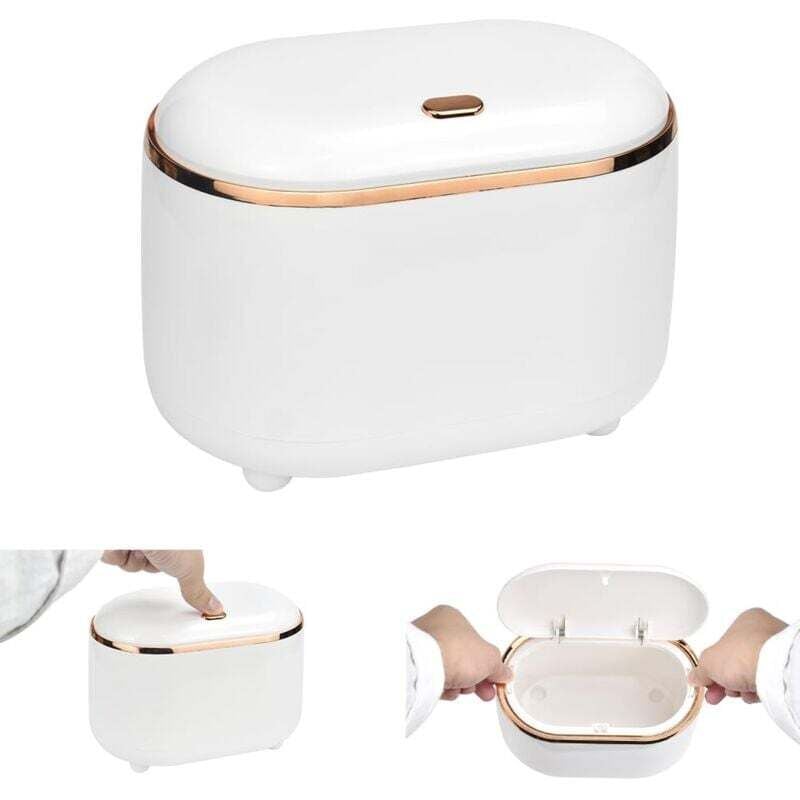 Tisch-Mülleimer mit Druckknopfdeckel, kleiner Badezimmer-Mülleimer, Mini-Desktop-Mülleimer (weiß) - Lntyq