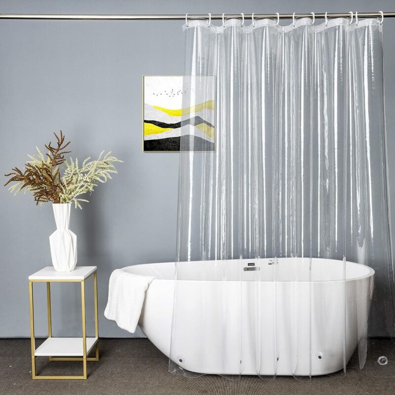 Transparenter Duschvorhang, 180 x 200 cm, Anti-Schimmel-Duschvorhang, wasserdichter, transparenter PEVA-Duschvorhang mit 12 Badvorhanghaken für die