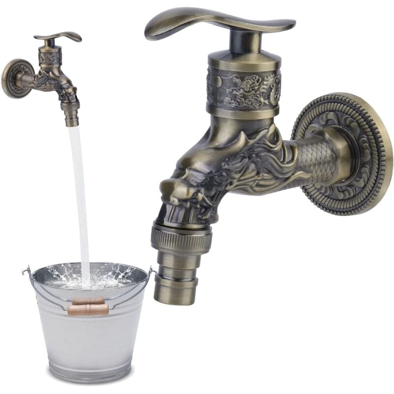 Lntyq - vintage antique Garten Wasserhahn: Antiker Wand Wasserhahn Geschnitzter Drache Messing Wasserhahn