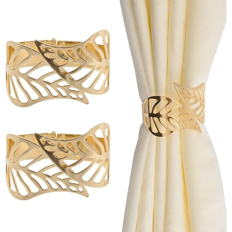 Vorhang-Raffhalter, 2 Stück, kreative Vorhang-Seilschnallen aus Metall, hohles Blatt, dekorativer Vorhang-Clip, Fenster-Dekorationszubehör für das