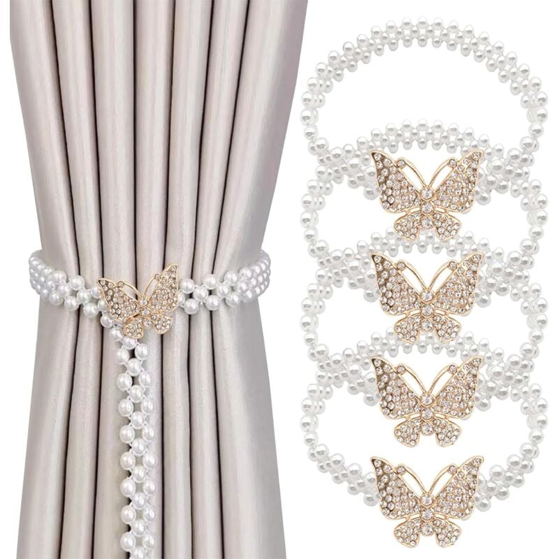 Vorhang-Raffhalter, 4 Stück, moderne Schmetterlings-Vorhang-Raffhalter, Perlen-Vorhangschnalle, Vorhang-Raffhalter, Vorhanghalter für die Dekoration