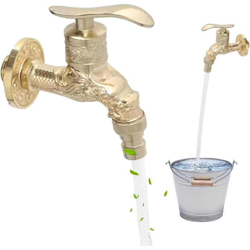 Wasserhahn aus antikem Messing: Vintage-Wasserhahn für den Garten im Freien, Zinklegierung, Kupferventil, geprägtes Design, verdeckter Wasserhahn für