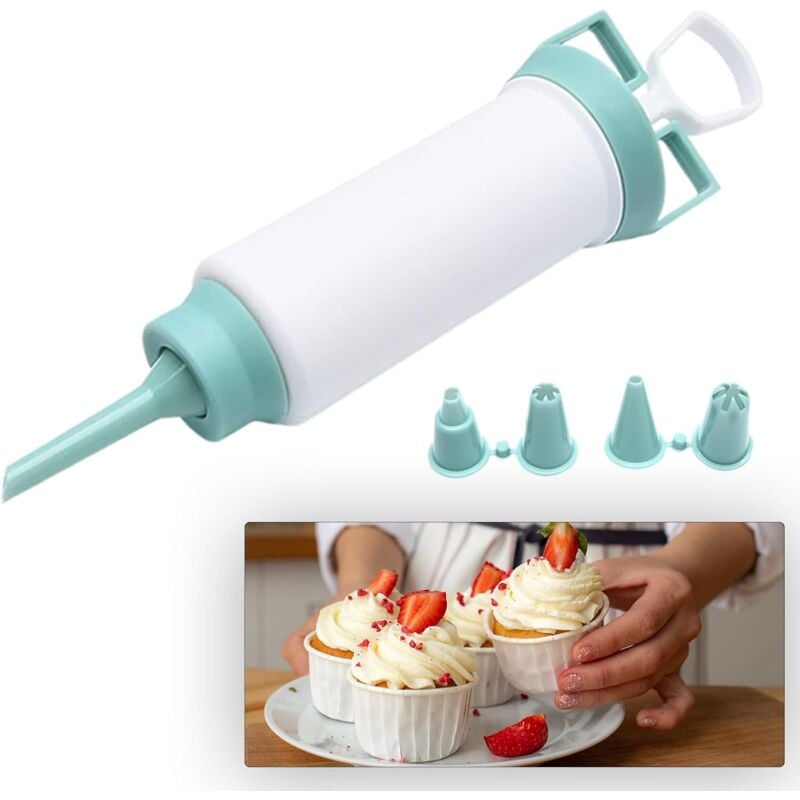 Zuckergussspritze zum Backen – Donut-Spritze – Sahnespritzen-Set – Topping-Spritze – Dessert-Dekoration – mit 5 Düsen für Cupcakes, Donuts, Kekse,