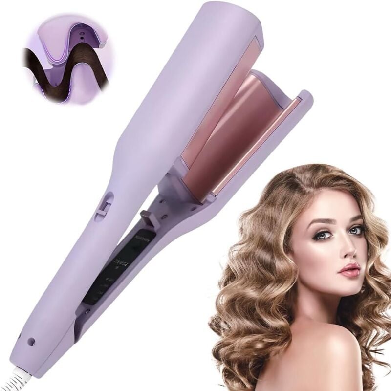 Lockenstab, 32 mm French Wave Lockenstab, große Locken mit 4 Temperatureinstellungen, schnelles Aufheizen, V-förmiger Lockenstab für kurzes und