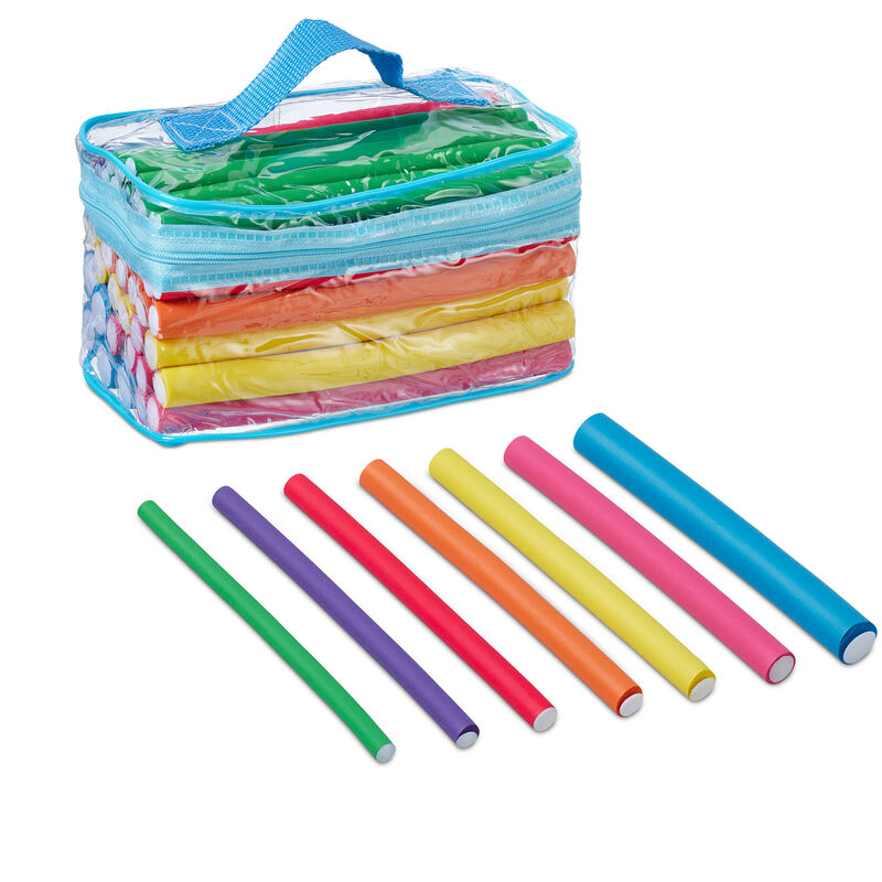 Lockenwickler, 48er Set Papilotten mit Tasche, Papilottenwickler, Locken ohne Hitze, lange & kurze Haare, bunt - Relaxdays