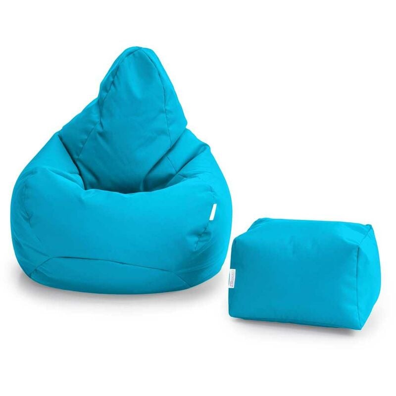Gaming-Sitzsack und Fußhocker für das Wohnzimmer, wasserabweisender Sitzsack mit hoher Rückenlehne für drinnen und draußen mit Fußstütze - Aqua
