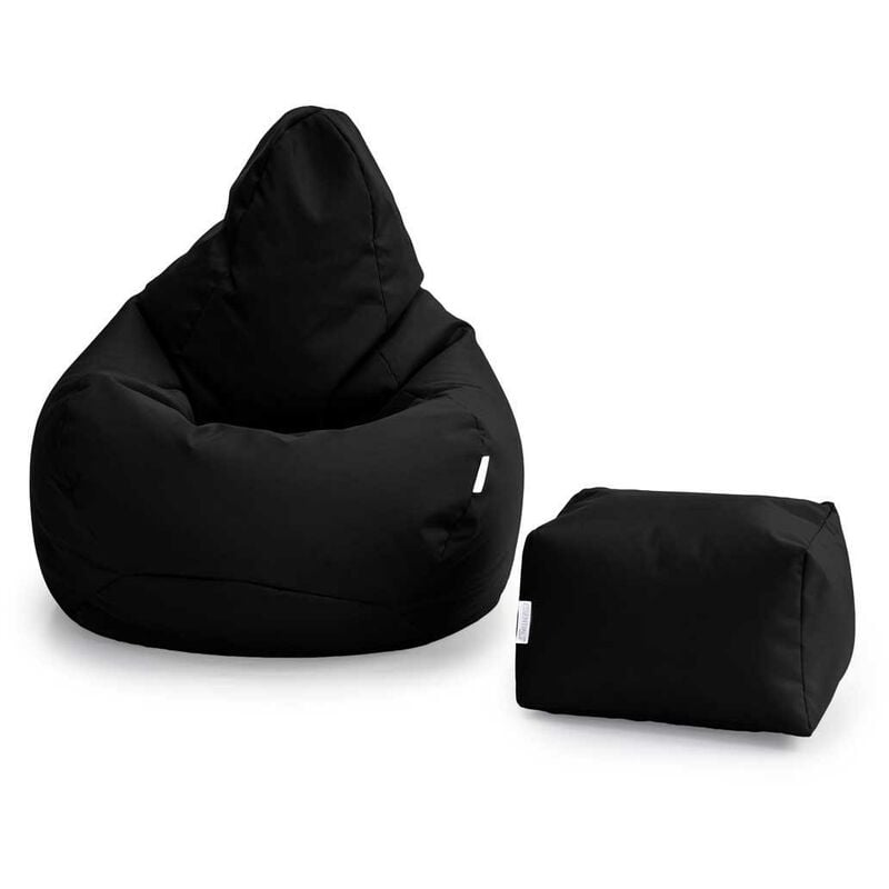 Gaming-Sitzsack und Fußhocker für das Wohnzimmer, wasserabweisender Sitzsack mit hoher Rückenlehne für drinnen und draußen mit Fußstütze - Schwarz