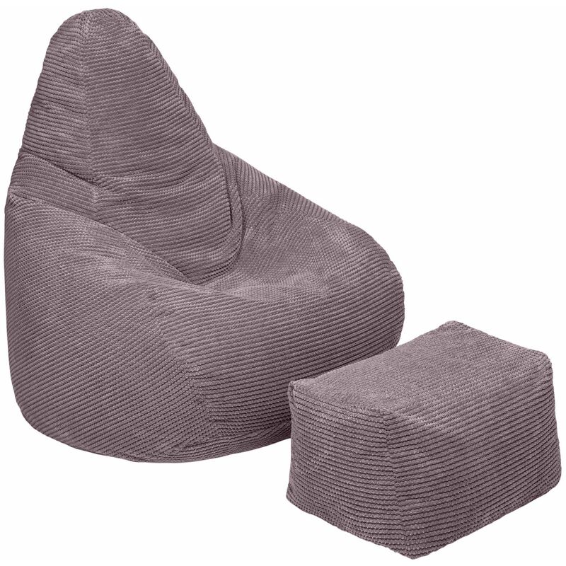 Sitzsack für Erwachsene mit Fußhocker, Cord-Sitzsack für das Wohnzimmer, Relax-Gaming-Sitzsack mit hoher Rückenlehne und Fußhocker - Nerz (Sitzsäcke