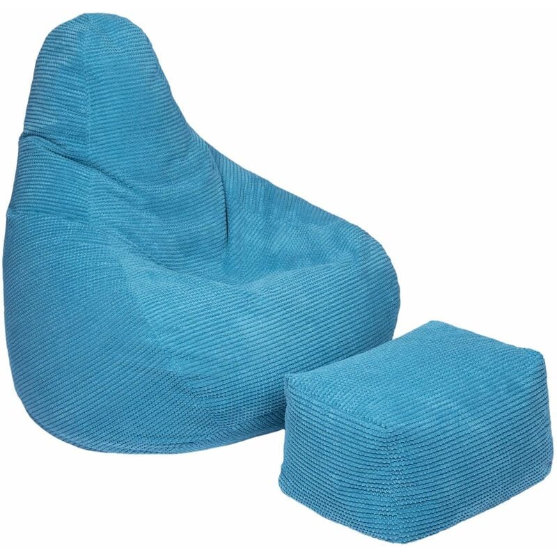 Sitzsack für Erwachsene mit Fußhocker, Cord-Sitzsack für das Wohnzimmer, Relax-Gaming-Sitzsack mit hoher Rückenlehne und Fußhocker - Türkis