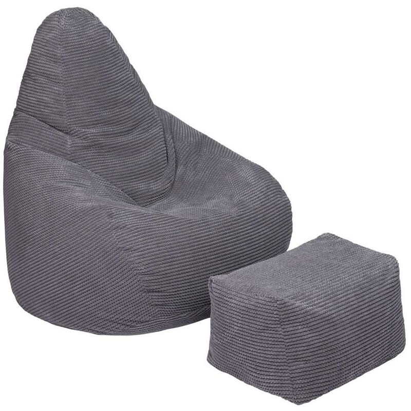 Sitzsack für Erwachsene mit Fußhocker, Cord-Sitzsack für das Wohnzimmer, Relax-Gaming-Sitzsack mit hoher Rückenlehne und Fußhocker - (Sitzsäcke mit