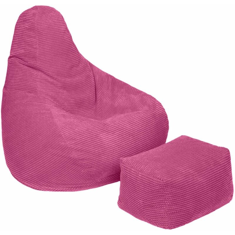 Sitzsack für Erwachsene mit Fußhocker, Cord-Sitzsack für das Wohnzimmer, Relax-Gaming-Sitzsack mit hoher Rückenlehne und Fußhocker - Rosa (Sitzsäcke