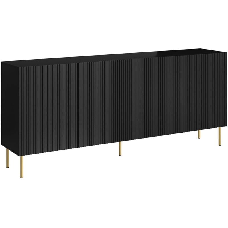 Londa Sideboard, Wohnzimmer-Sideboard mit vier Flügeltüren, vom Boden abgehoben, 200x42 h82 cm, Schwarz