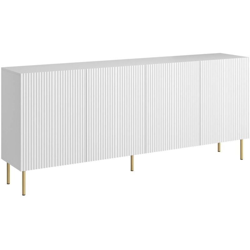 Londa Sideboard, Wohnzimmer-Sideboard mit vier Flügeltüren, hochgeklappt, 200x42 h82 cm, weiß