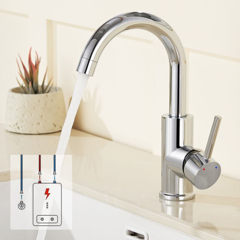 Lonheo - Niederdruck Wasserhahn Bad, 360° drehbare Waschtischarmatur Bad, Waschbecken Armatur mit hohem Auslauf, Mischbatterie für Badezimmer, Chrom