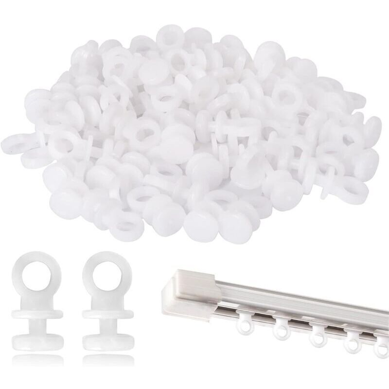 Packung mit 100 PVC-Gleithaken – Hohe Festigkeit – Kompatibel mit Standard-Gardinenstangen – Für Gardinen, Raumteiler und Tüll