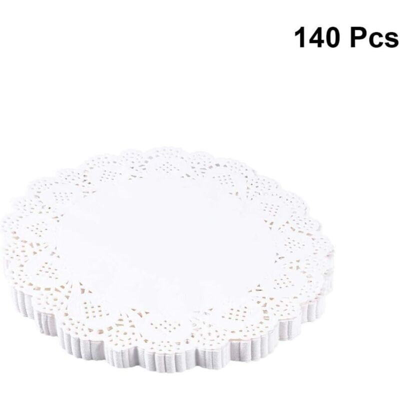 Set mit 140 runden, 14 cm großen Spitzendeckchen aus Papier für Kuchen, Desserts, Kekse, Leckereien, als Platzdeckchen, Tortenverpackungsdeckchen für