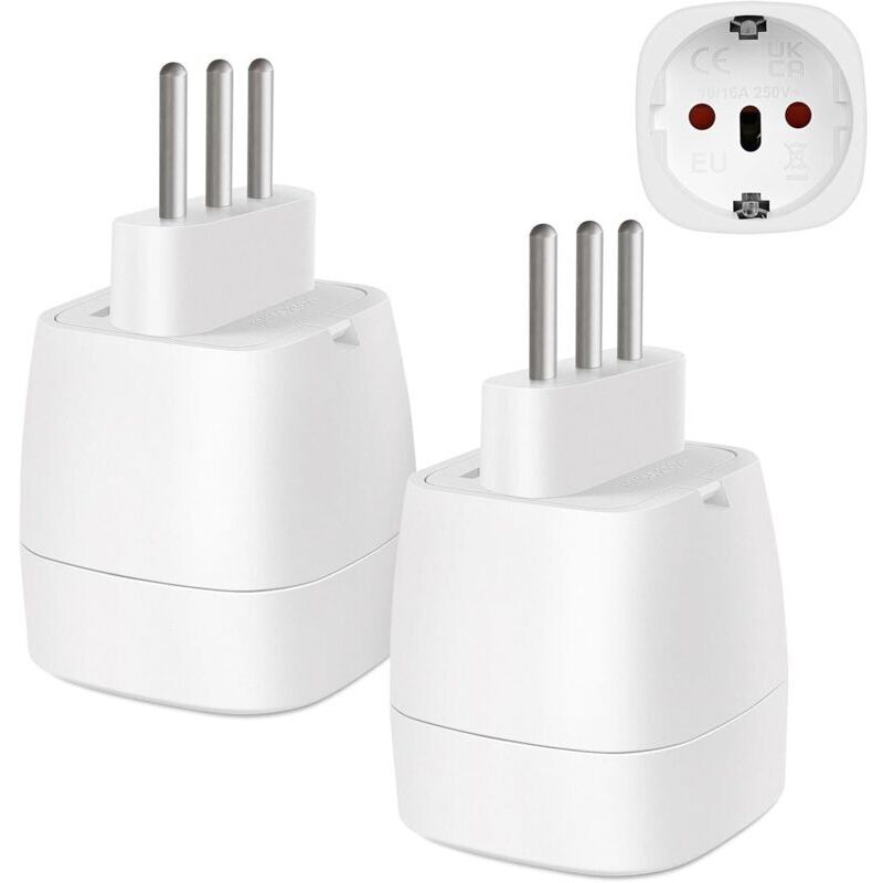 【2er-Pack】 Italien-Reiseadapter, 2-poliger europäischer Stecker auf 3-poligen Typ-L-Stecker, Italien-Steckeradapter für Syrien, Uruguay, Chile,