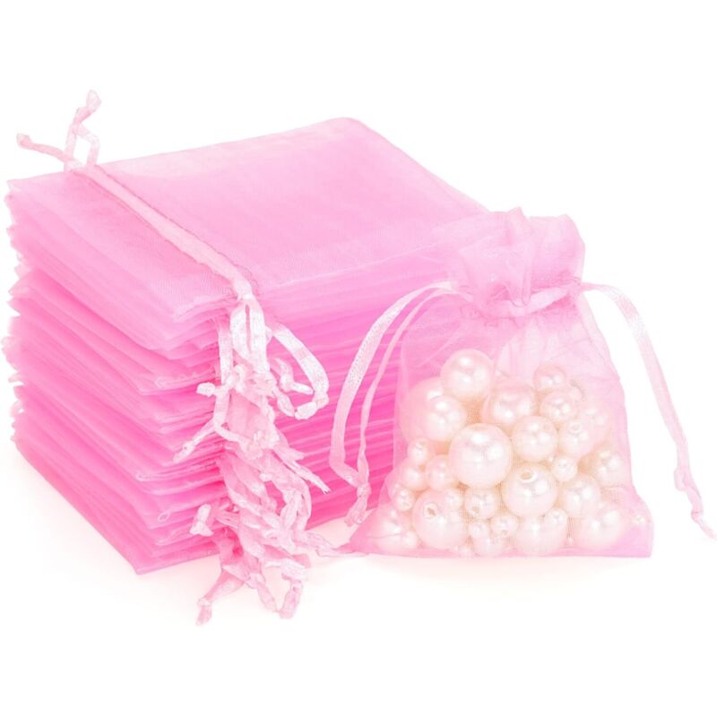 100 Stück (7 x 9 cm) rosa Organza-Geschenkbeutel, Schmuckbeutel, Lavendelbeutel, geeignet für Schmuckgeschenke, Süßigkeiten, Hochzeit