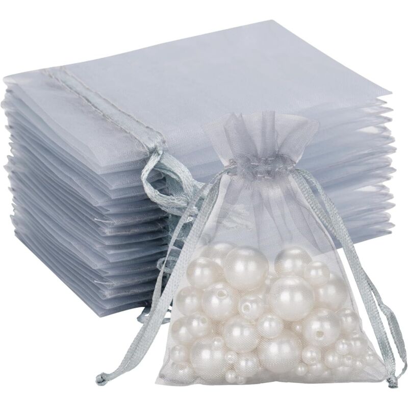 100er-Pack graue Organza-Geschenkbeutel (7 x 9 cm), Schmuckbeutel, Lavendelbeutel, geeignet für Schmuckgeschenke, Süßigkeiten, Hochzeiten