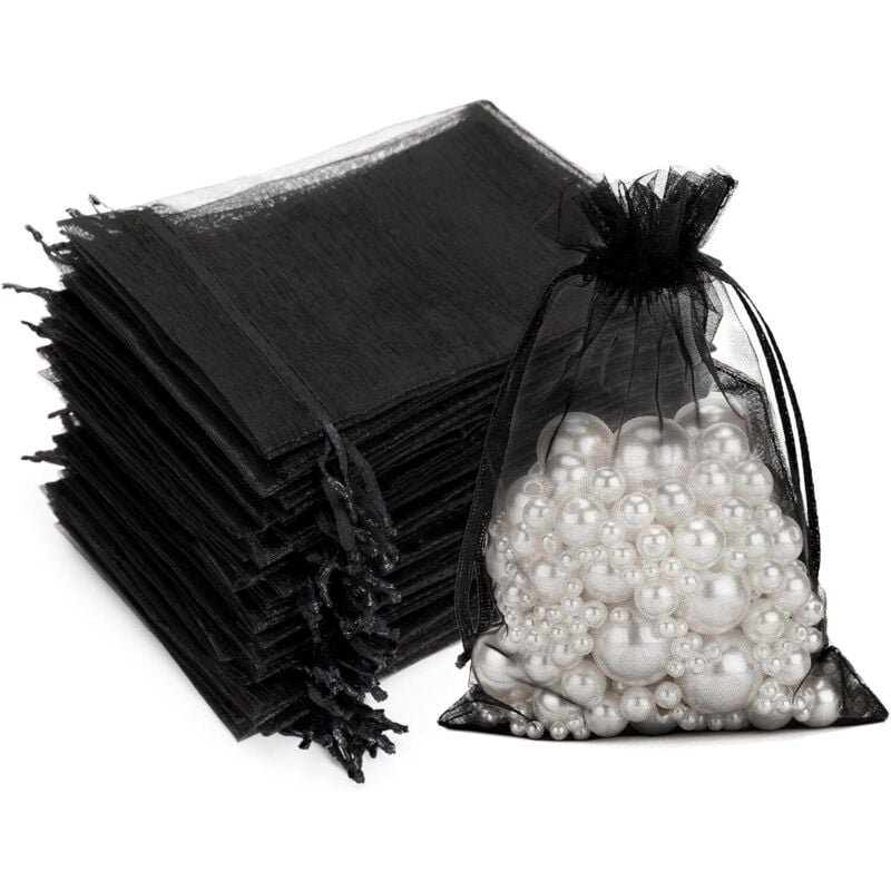 100er-Pack schwarze Organza-Geschenkbeutel (10 x 15 cm), Schmuckbeutel, Lavendelbeutel, geeignet für Schmuckgeschenke, Süßigkeiten, Hochzeiten