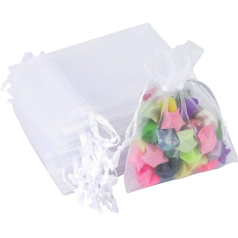 100 Stück (7 x 9 cm) weiße Organza-Geschenkbeutel, Schmuckbeutel, Lavendelbeutel, geeignet für Schmuckgeschenke, Süßigkeiten, Hochzeiten