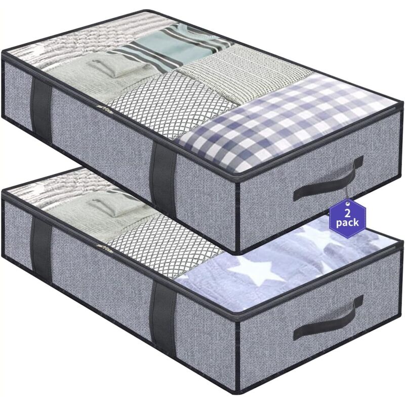 2er-Set Aufbewahrungstaschen für unter das Bett, faltbar mit 4 verstärkten Griffen, Organizer für Kleidung und Bettdecken, 100 x 50 x 15 cm,