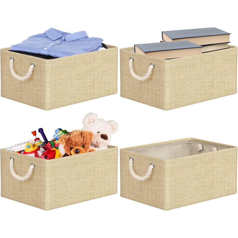 Set mit 4 faltbaren Aufbewahrungsboxen aus Stoff, 40 x 30 x 20 cm, mit Griffen, Aufbewahrungskörbe für Kleidung, Kinderspielzeug, Bücher (Beige)