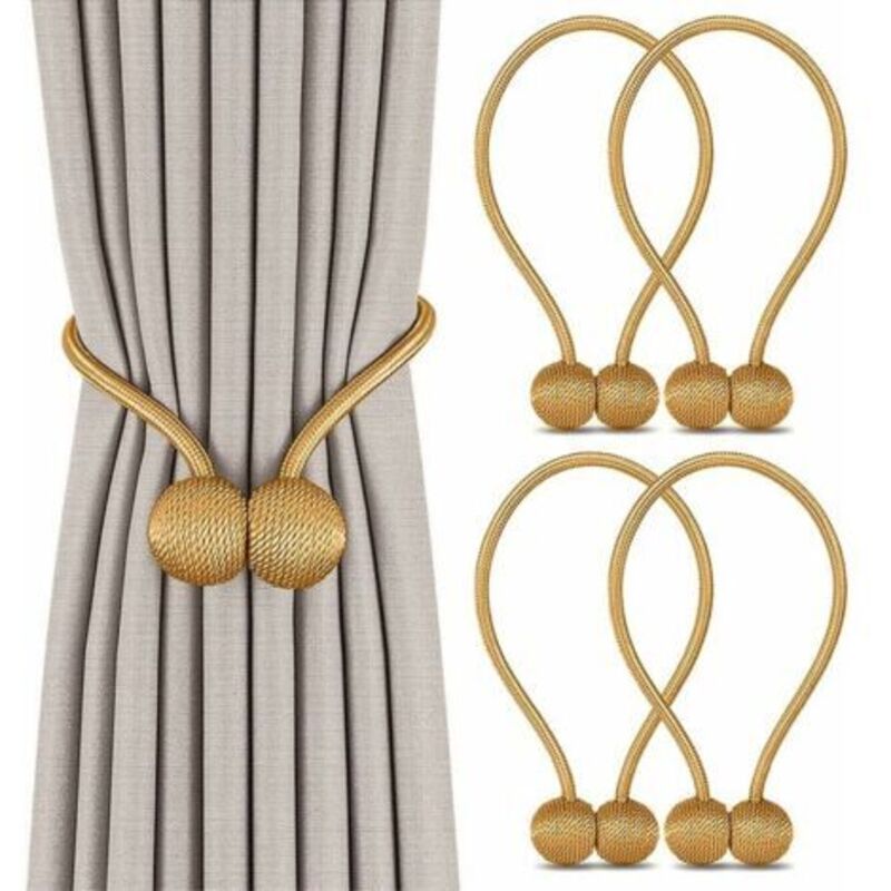 4er-Set Vorhang-Raffhalter, magnetische Vorhang-Raffhalter, geflochtene magnetische Vorhangschnalle für die Dekoration im Home-Office (Gold) – INHHUB