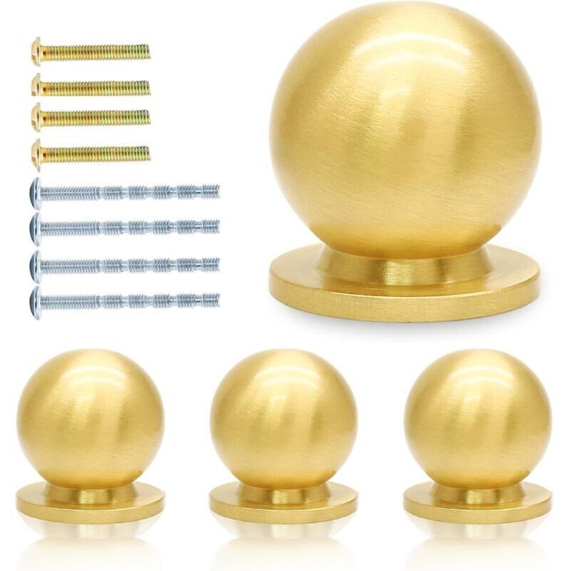 Set mit 4 Mini-Rundknöpfen aus massivem Messing, 1,6 cm Durchmesser, Mini-Schubladengriffe in Gold, Mini-Knöpfe für Schmuckkästchen, Gold
