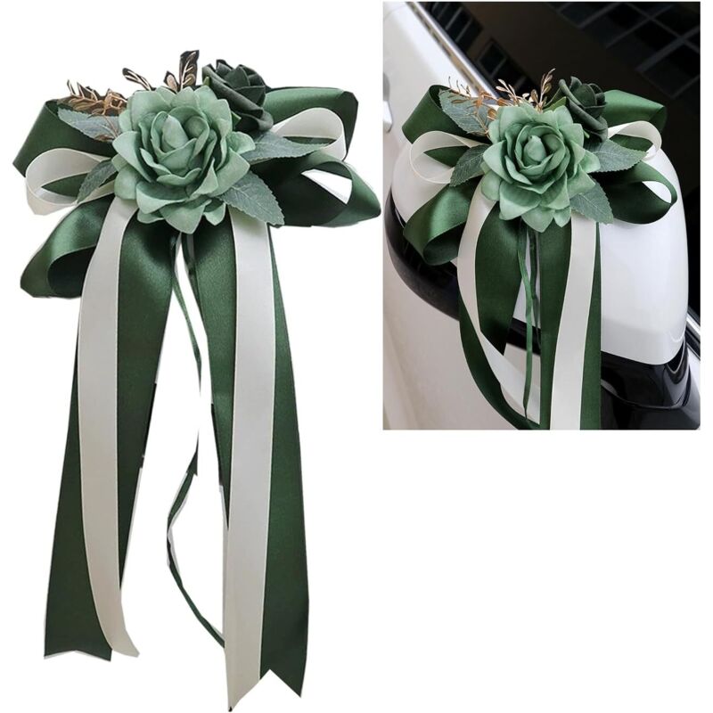 4 Stück Seiden-Autoschleifen, Hochzeitsauto-Dekoration, Simulationsrose, Autoschleife, Türgriff, Rückspiegel, Hochzeitsstuhl-Dekoration mit