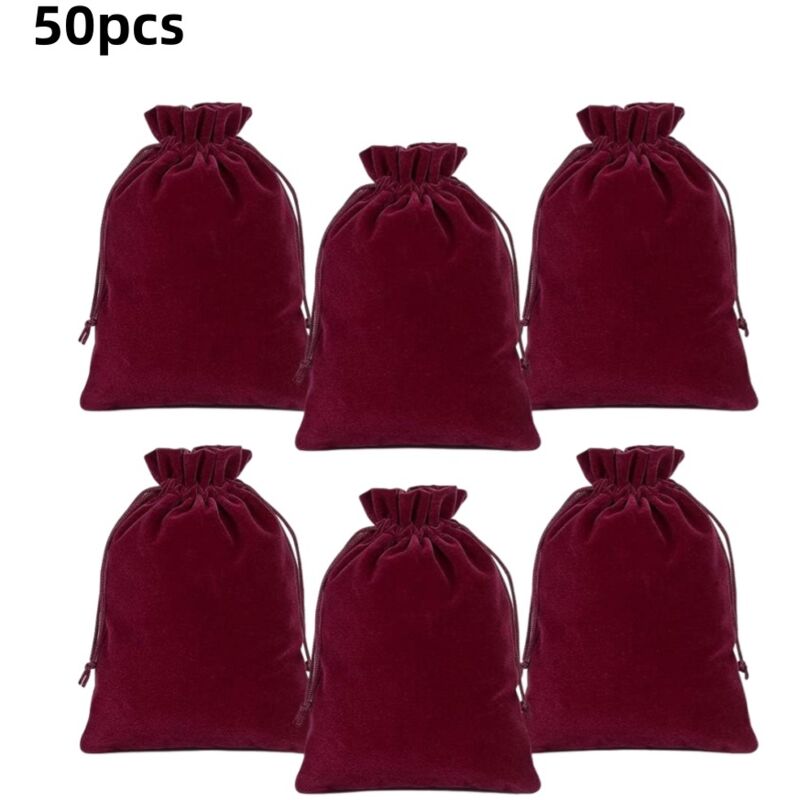 50er-Pack karminrote Beutel mit Kordelzug (8 x 10 cm), Aufbewahrungsbeutel für Schmuck, Geschenktüten für Süßigkeiten, geeignet für