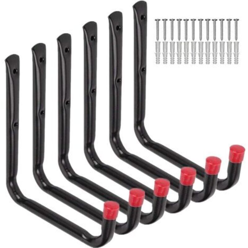 6er-Set robuste Garagen-Aufhängehaken, 17 cm, Wandhalterung für Gartenschlauch, Klappstuhl und Fahrrad