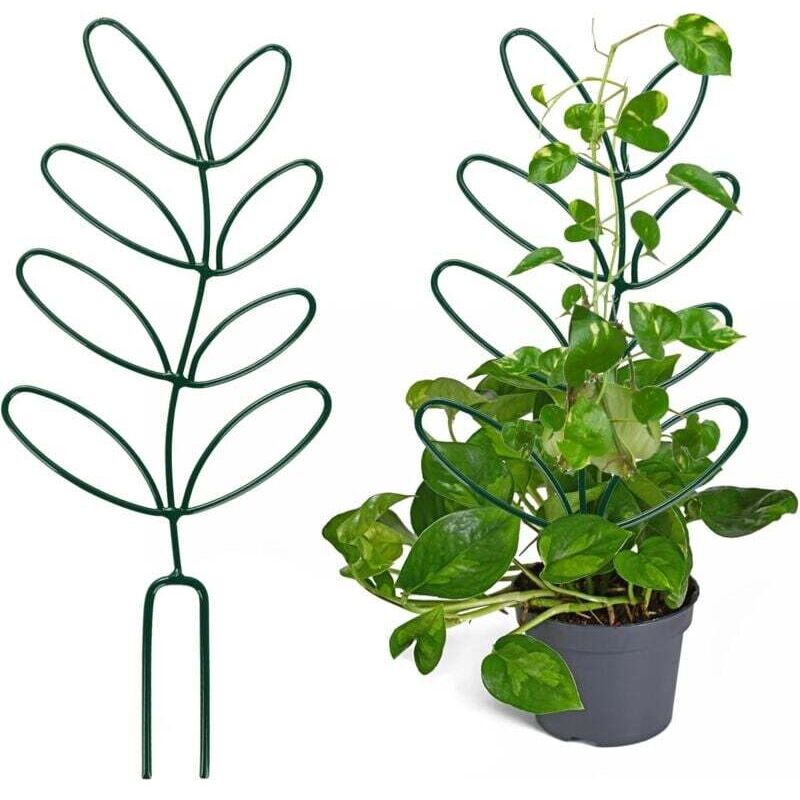 Lot von 2 kleinen Rankgittern für Pflanzen im Topf, 31,5 cm in Blattform, Mini-Rankgitter für greifbare Pflanzen aus Metall, Stütze für Innen- und