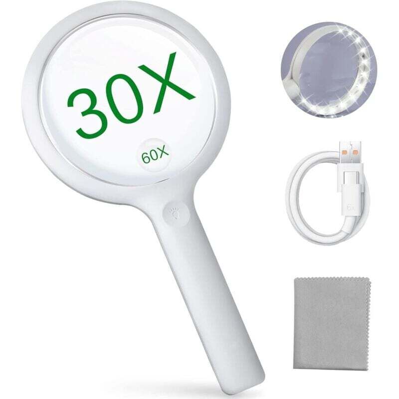 Loupe de lecture – Loupe avec lumière, adaptée aux personnes âgées et aux enfants, 3 modes d'éclairage, loupe lumineuse rechargeable USB, loupe