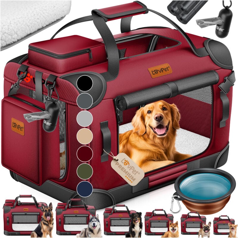LOVPET® Hundebox Hundetransportbox faltbar Inkl.Hundenapf Transporttasche Hundetasche Transportbox für Haustiere Hunde und Katzen