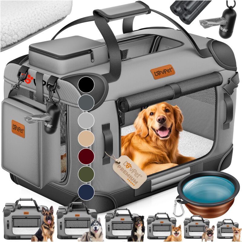 LOVPET® Hundebox Hundetransportbox faltbar Inkl.Hundenapf Transporttasche Hundetasche Transportbox für Haustiere Hunde und Katzen