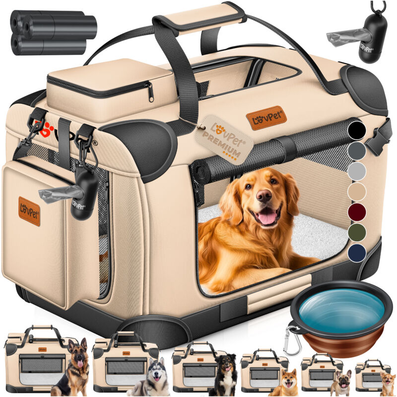 Hundebox Hundetransportbox faltbar Inkl.Hundenapf Transporttasche Hundetasche Transportbox für Haustiere Hunde und Katzen Haustiertransportbox Beige