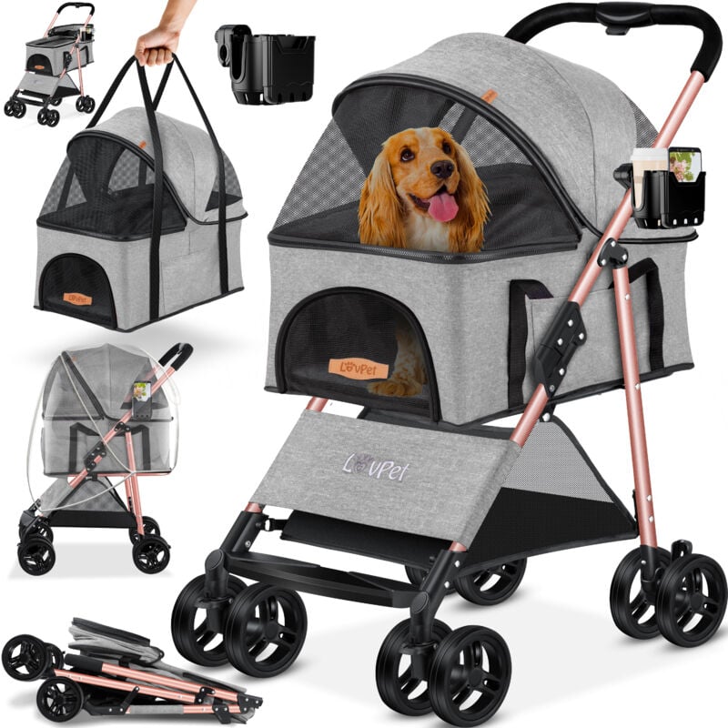 Hundewagen 2in1 Hundebuggy Hundebox Transporttasche Faltbar klappbar bis 20 kg Haustiere Buggy mit Netzfenstern & Regenschutzabdeckung Jogger