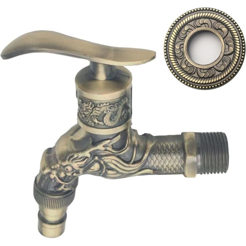 Vintage Wasserhahn, Antiker Messing Wasserhahn, Garten Wasserhahn im antiken Stil, Antiker Drachen geschnitzter Wasserhahn für Zuhause Küche