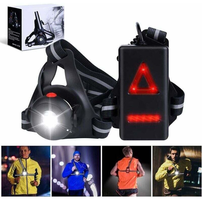 Luce da petto impermeabile IPX6, 3 modalità e luce da petto regolabile a 45° per correre e fare jogging di notte e al mattino presto, per jogging,